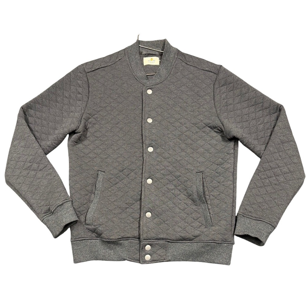 Marine Layer Bomber Jacket Mens Medium Grey Quilted Snap Front Casual Minimalist